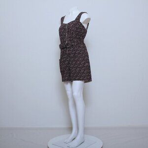 NWT Azura Floral Square Neck Strap Shoulder Front Zip Romper with Belt & Pockets